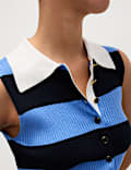 Striped Collared Knitted Vest