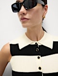 Striped Collared Knitted Vest