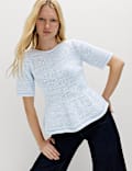 Cotton-Rich Peplum Knitted Top