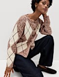 Cotton Rich Argyle Crew Neck Cardigan