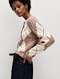 Cotton Rich Argyle Crew Neck Cardigan