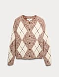 Cotton Rich Argyle Crew Neck Cardigan