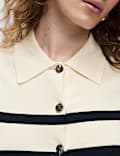 Striped Knitted Collared Button Front Cardigan