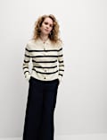 Striped Knitted Collared Button Front Cardigan