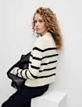 Striped Knitted Collared Button Front Cardigan