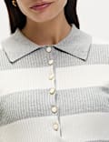 Soft Touch Striped Collared Knitted Top