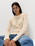 Cotton Blend Textured Frill Detail Jumper