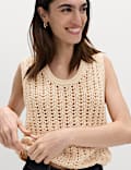 Cotton Rich Crochet-Style Scoop Neck Knitted Vest