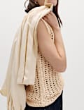 Cotton Rich Crochet-Style Scoop Neck Knitted Vest