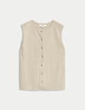 Textured Crew Neck Button Through Waistcoat