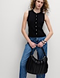 Textured Crew Neck Button Through Waistcoat