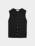 Textured Crew Neck Button Through Waistcoat
