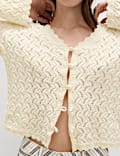 Cotton Rich Pearl Detail Scallop Edge Cardigan
