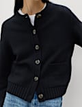 Cotton Rich Crew Neck Button Front Cardigan