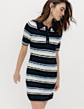 Dzianinowa sukienka mini w paski z przewagą bawełny