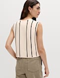 Tie Front Striped Cropped Knitted Waistcoat