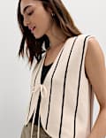 Tie Front Striped Cropped Knitted Waistcoat