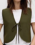 Tie Front Slim Fit Cropped Knitted Waistcoat
