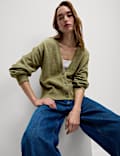 Cotton Rich Textured V-Neck Relaxed Cardigan