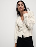 Cotton Rich Textured V-Neck Relaxed Cardigan