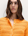 Cardigan court textur&eacute; en coton m&eacute;lang&eacute;