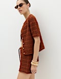 Cotton Blend Textured Cropped Cardigan