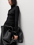 Ribbed Roll Neck Button Detail Jumper