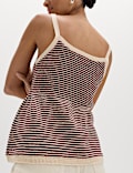 Cotton Blend Striped Square Neck Knitted Vest