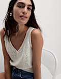 Sequin Textured V-Neck Knitted Vest
