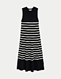 Geripptes Midi-Strickkleid mit Streifenmuster