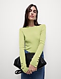Ribbed Crew Neck Button Detail Jumper