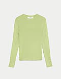 Ribbed Crew Neck Button Detail Jumper