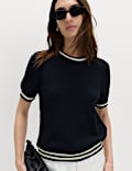 Cotton Rich Tipped Detail Knitted Top