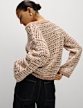 Textured Crew Neck Jumper with Cotton