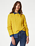 Jersey de algodón de punto trenzado de escote cerrado