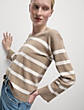 Cotton Rich Striped V-Neck Jumper