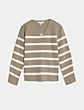 Cotton Rich Striped V-Neck Jumper