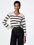 Cotton Rich Striped V-Neck Jumper