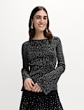Sparkly Flute Sleeve Knitted Top