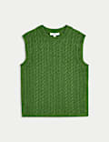 Air-Yarn Cable Knit Crew Neck Knitted Vest