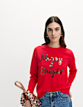 Air-Yarn Sequin Slogan Crew Neck Jumper
