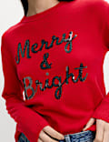 Air-Yarn Sequin Slogan Crew Neck Jumper