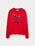 Air-Yarn Sequin Slogan Crew Neck Jumper
