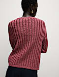 Cotton Blend Ribbed Crew Neck Jumper