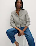 Air-Yarn Crew Neck Button Front Cropped Cardigan