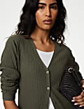 Ribbed Longline Cardigan with Linen