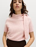 Tie Neck Knitted Top with Wool