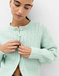 Blouson Sleeve Cropped Cardigan with Wool