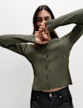 Embellished Crew Neck Fitted Cardigan