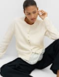 Air-Yarn Crew Neck Cable Knit Cardigan